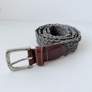 Vineyard Vines Men's Dark Gray Stretch Braided Woven Belt Leather Trim Approx 42